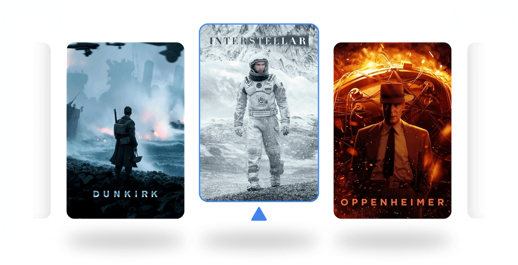 Movie Posters of Dunkirk, Interstellar, and Oppenheimer